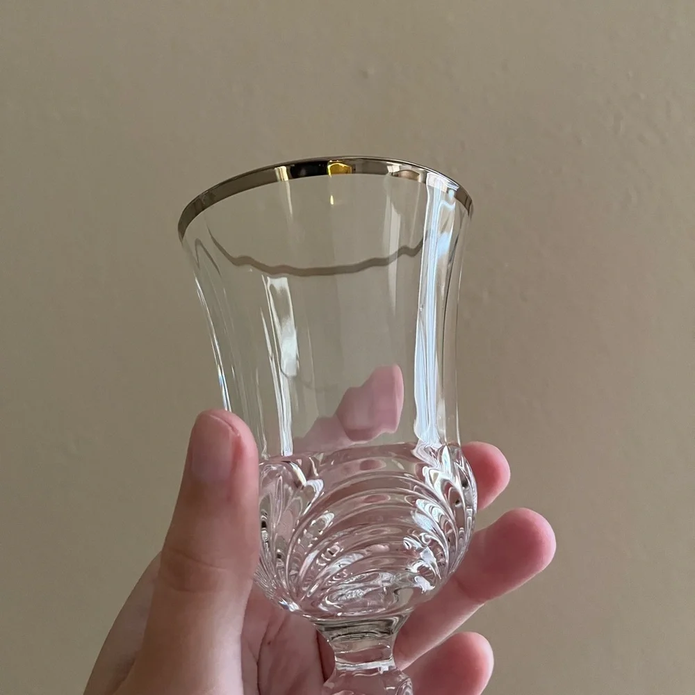 2 Royal Crystal Rock Glass Aurea Silver Rimmed